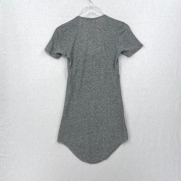 HELMUT LANG Ribbed T Shirt Womens Small Gray Wool Scoop Neck Tunic Shirttail Hem - Picture 2 of 13